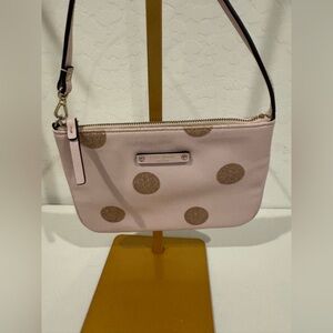kate spade Pale Pink Wristlet with Gold Glitter Polka Dots